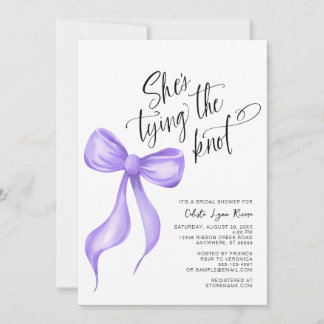 She's Tying the Knot Purple Bow Bridal Shower Invitation