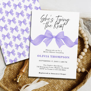 She's Tying the Knot Purple Bow Bridal Shower Invitation