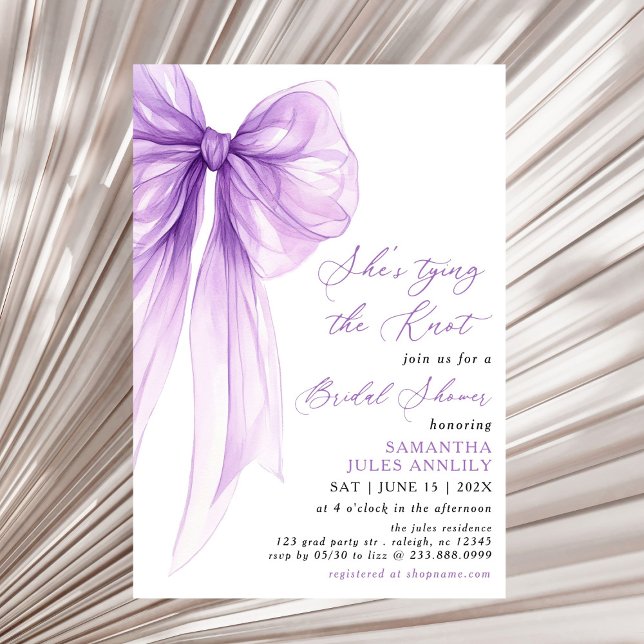 She's Tying The Knot Purple Bow Bridal Shower Invitation (Creator Uploaded)