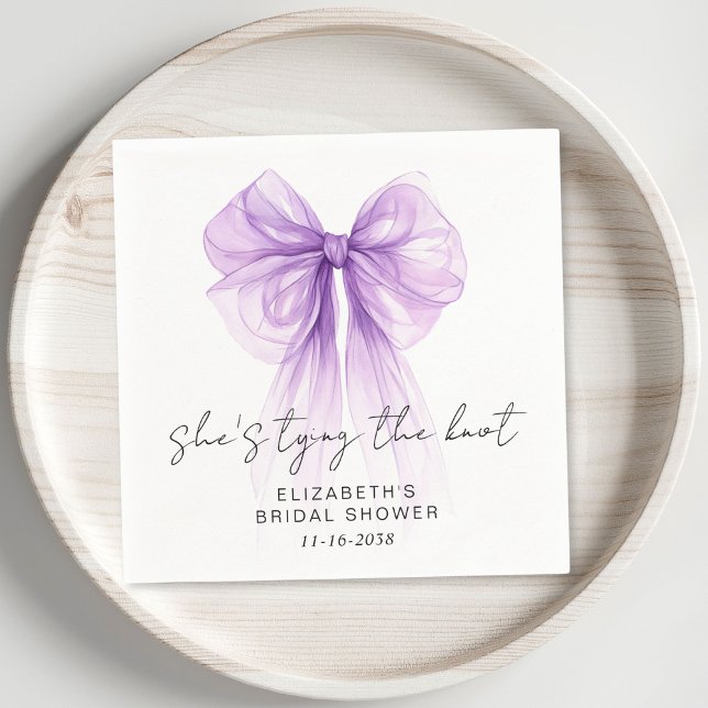 She's Tying The Knot Purple Bow Bridal Shower Napkin (She's Tying The Knot Purple Bow Bridal Shower Napkins)