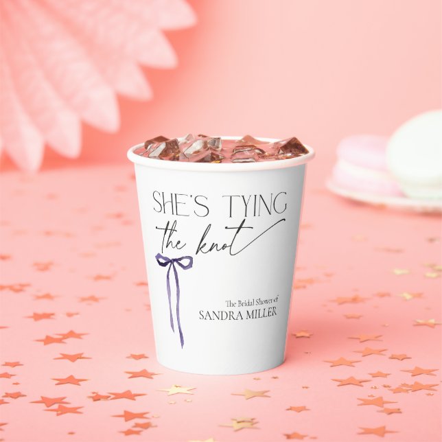 Shes Tying the Knot Purple Bow Bridal Shower Paper Cups (Insitu)