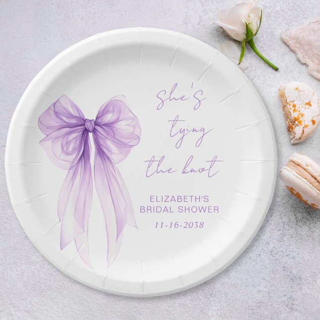 She's Tying The Knot Purple Bow Bridal Shower Paper Plate (She's Tying The Knot Purple Bow Bridal Shower Paper Plates)