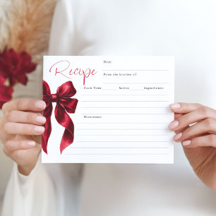 She's Tying the Knot Red Bow Bridal Recipe Card