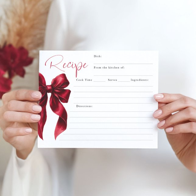 She's Tying the Knot Red Bow Bridal Recipe Card (Bridal Shower Recipe Cards)