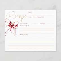 She's Tying the Knot Red Bow Bridal Recipe Card