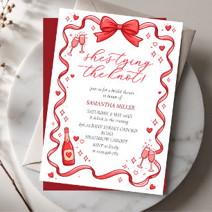 She's Tying The Knot Red Bow Bridal Shower Invitation