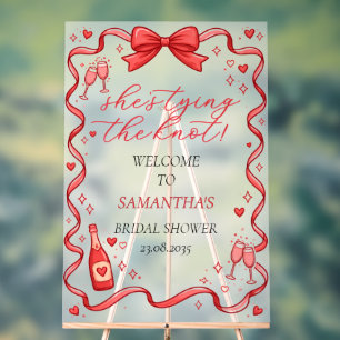 She's Tying The Knot Red Bow Bridal Shower Welcome Acrylic Sign
