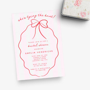 She's Tying the Knot Red & Pink Bow Bridal Shower Invitation