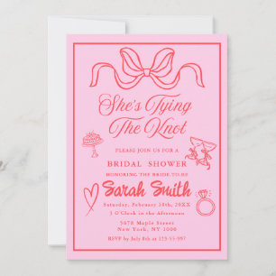She's Tying the Knot retro Red Whimsical Bridal Invitation