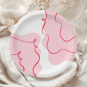 She's tying the knot retro wavy pink red paper plate