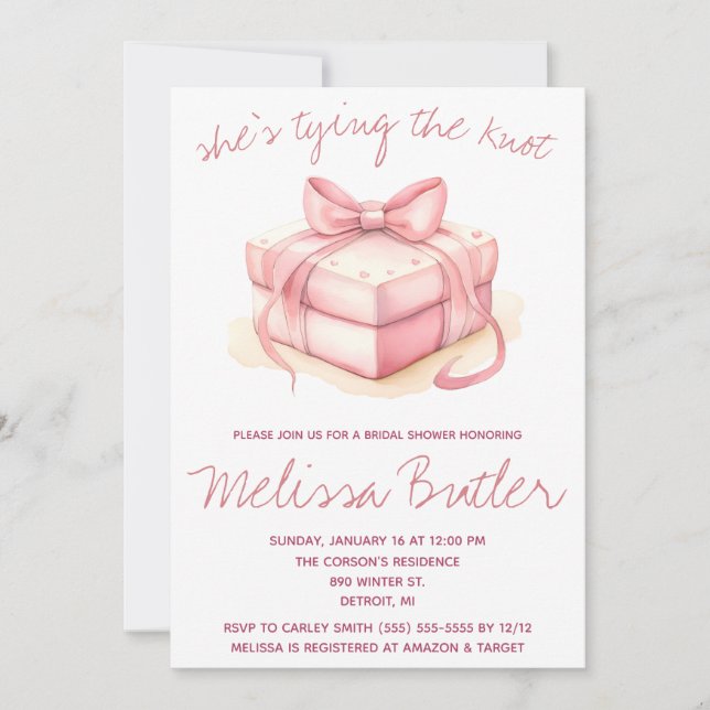 She's Tying the Knot! Ring Box Bridal Shower Invitation (Front)