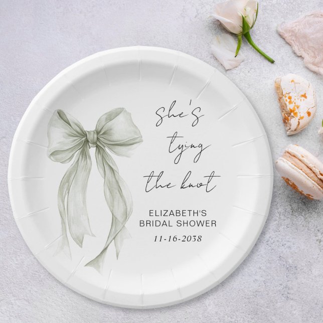 Shes Tying The Knot Sage Green Bow Bridal Shower Paper Plate (Shes Tying The Knot Sage Green Bow Bridal Shower Paper Plates)