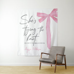 She's Tying the knot Script Pink Bow Bridal Shower Tapestry