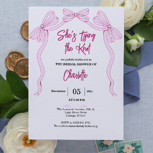 She's Tying the Knot Simple Pink Bow Bridal Shower Invitation