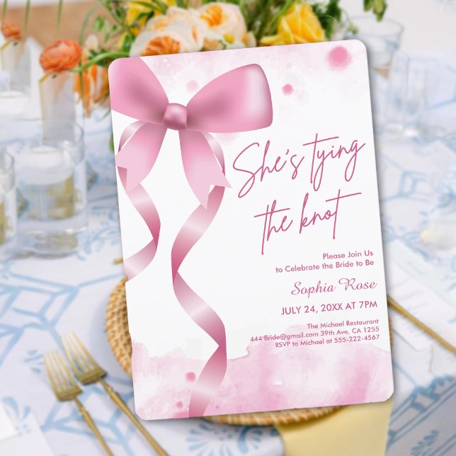 She's Tying the Knot Soft Pink Bow Bridal Shower Invitation (She's Tying the Knot Soft Pink Bow Bridal Shower Invitation)
