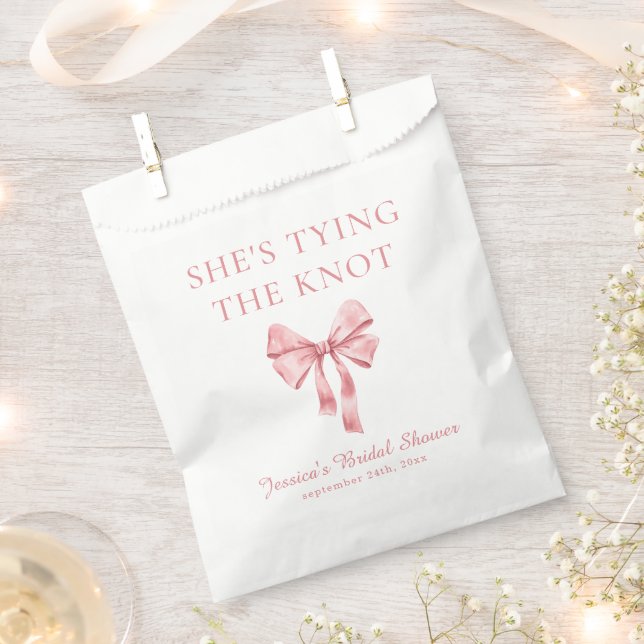 She's Tying the Knot Soft Pink Coquette Shower Favour Bag (Clipped)