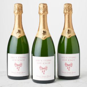 She's Tying the Knot Soft Pink Coquette Shower Sparkling Wine Label