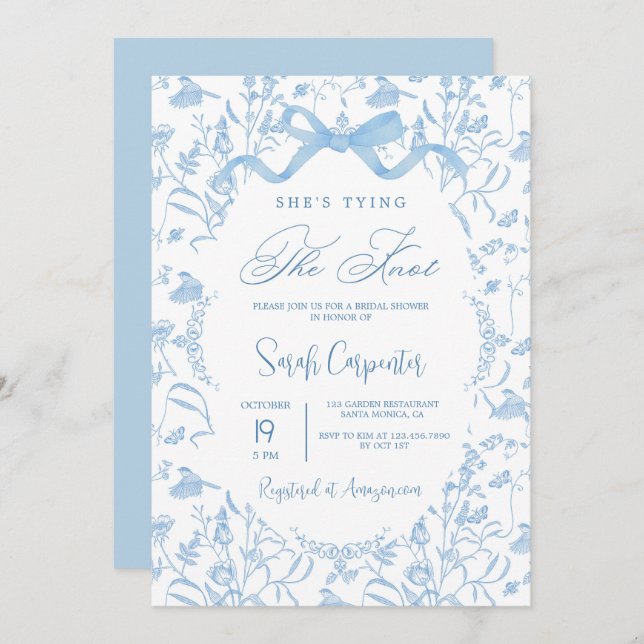 She's Tying the Knot Toile Bridal Shower Invitation (Front/Back)