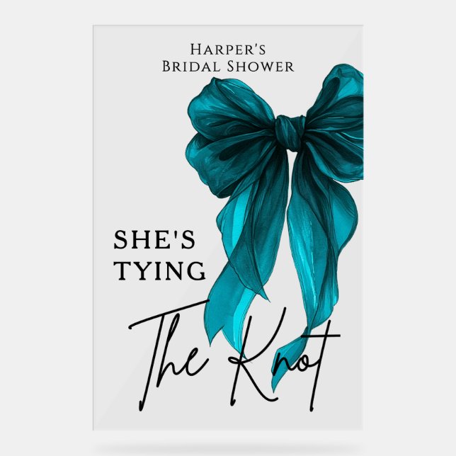 She's Tying The Knot Turquoise Bow Welcome Sign (Front)