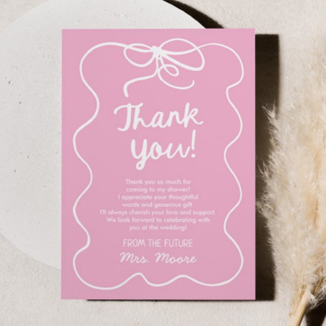 She's Tying The Knot Whimsical Bow Bridal Shower Thank You Card (Creator Uploaded)