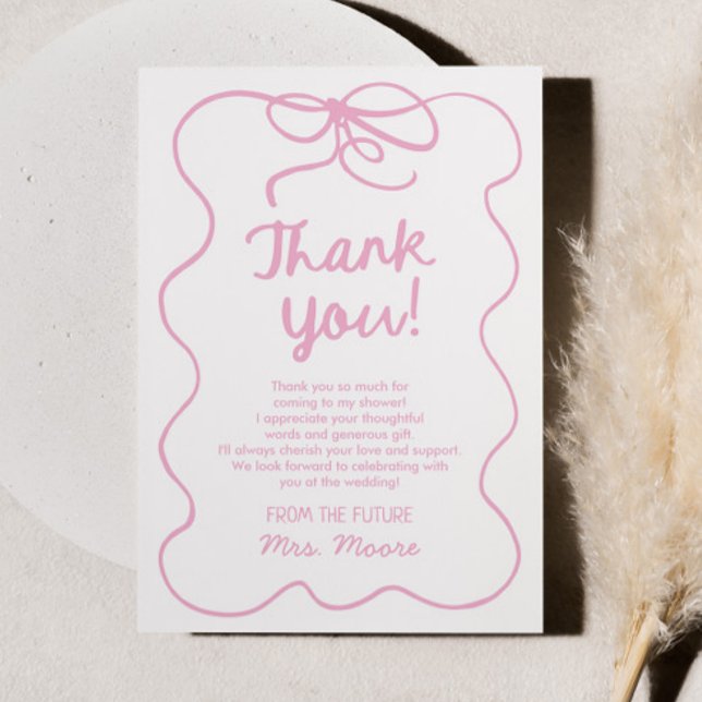 She's Tying The Knot Whimsical Bow Bridal Shower Thank You Card (Creator Uploaded)