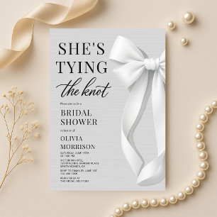 She's Tying The Knot White Bow Bridal Shower Invitation