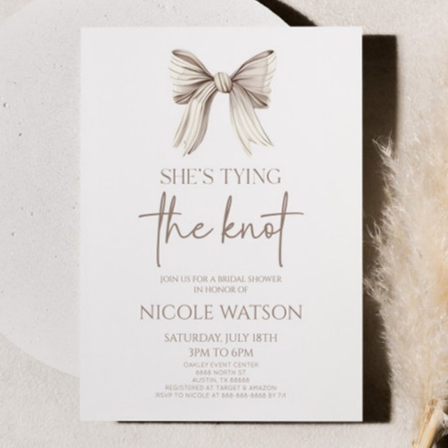 She's Tying The Knot White Bow Bridal Shower Invitation (Creator Uploaded)