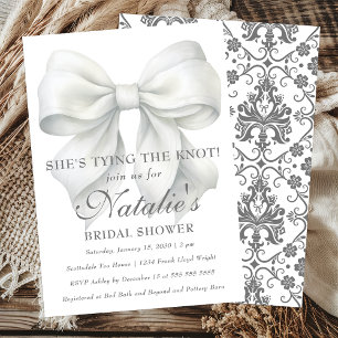 She's Tying The Knot White Bow Bridal Shower Invitation