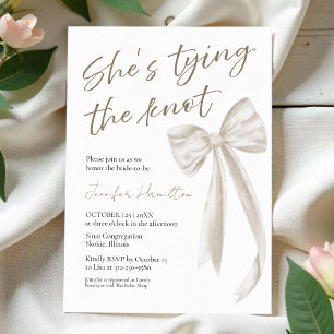 She's Tying the Knot   White Bow Bridal Shower Invitation