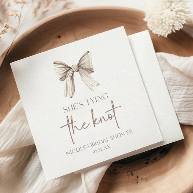 She's Tying The Knot White Bow Bridal Shower Napkin (Creator Uploaded)