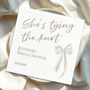 She's Tying the Knot   White Bow Bridal Shower Napkin