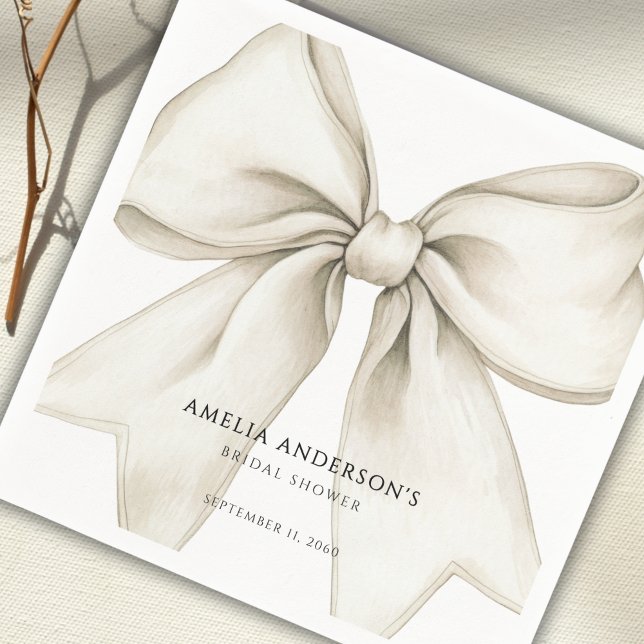 Shes Tying The Knot White Bow Simple Bridal Shower Napkin (Creator Uploaded)