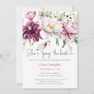 She's Tying the Knot White Pink Floral Bridal  Invitation