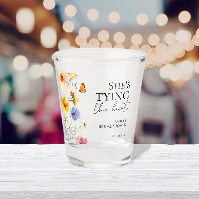 She's tying the knot | Wildflower Bridal Shower Shot Glass (Creator Uploaded)