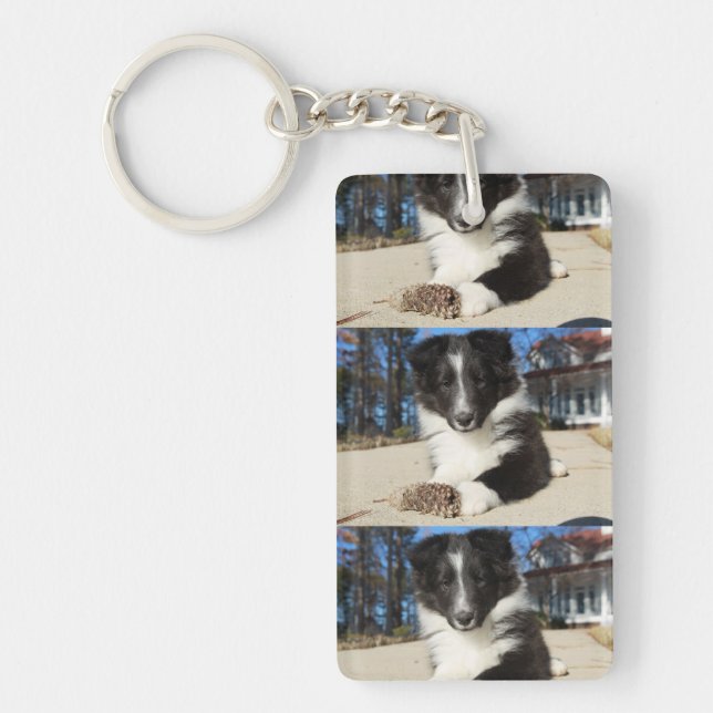 shet shp black and white puppy key ring (Front)