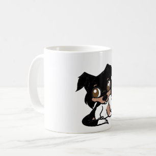 shetland blac white and tan cartoon coffee mug