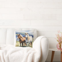 Shetland Ponies Animals Nature Equine Watercolor