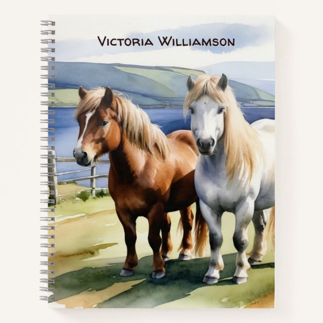 Shetland Ponies Countryside Equine Custom Name Notebook (Front)