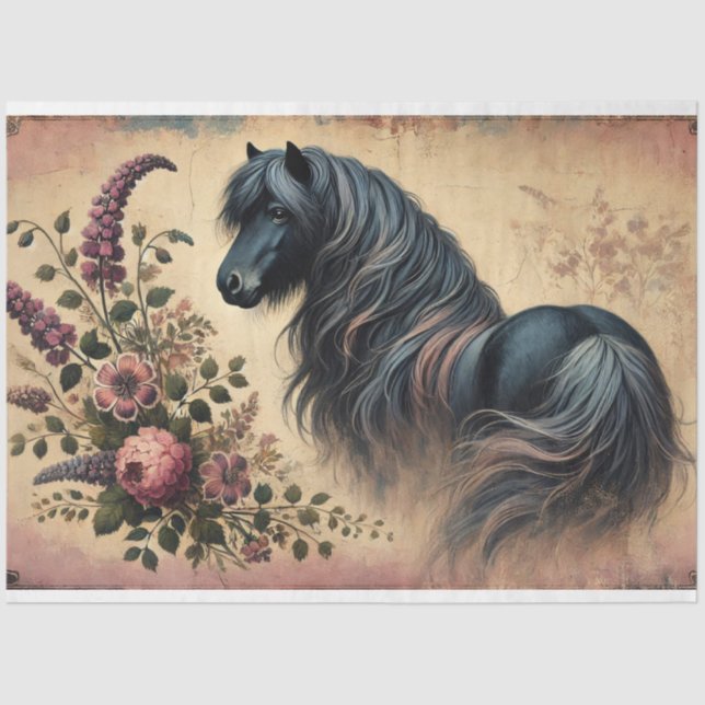 Shetland Pony Floral Decoupage Tissue Paper (Front)