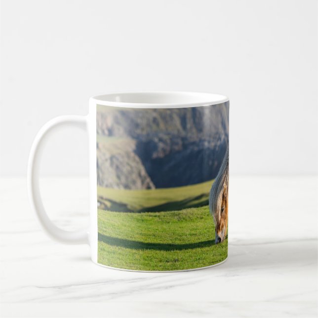 Shetland Pony on Pasture Near High Cliffs Coffee Mug (Left)