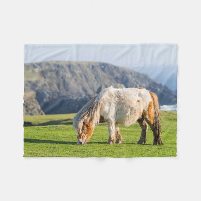 Shetland Pony on Pasture Near High Cliffs Fleece Blanket (Front (Horizontal))
