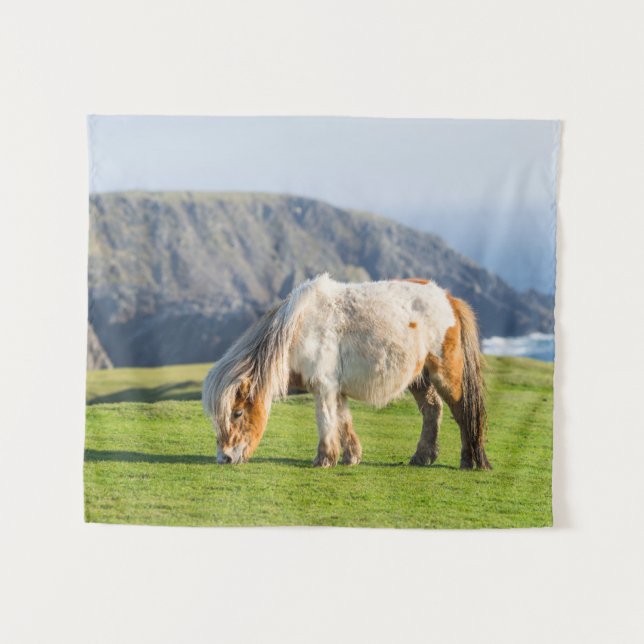 Shetland Pony on Pasture Near High Cliffs Tapestry (Front (Horizontal))