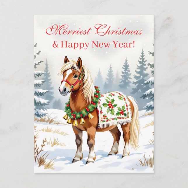 Shetland Pony Personalised Christmas Postcard (Front)