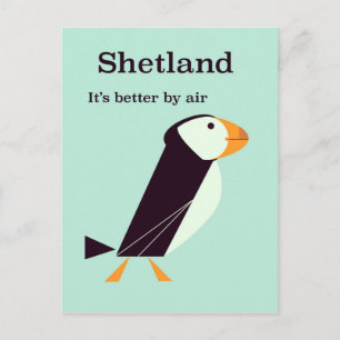 Shetland Puffin Vintage travel poster Postcard
