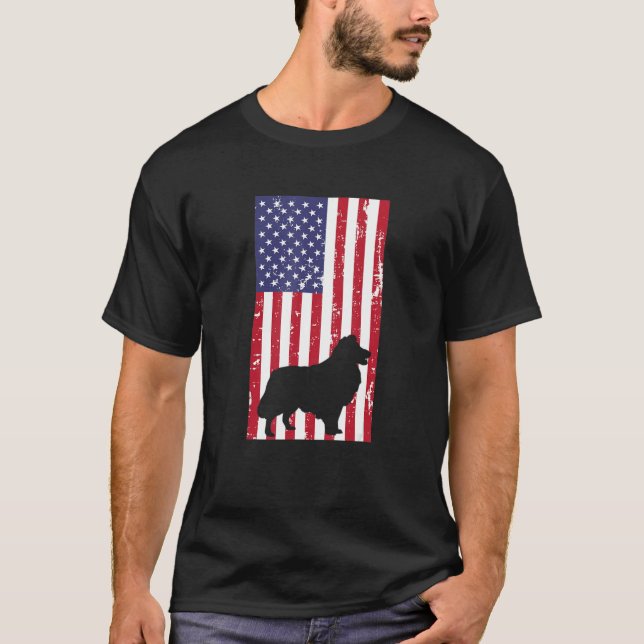 Shetland Sheep Distressed Patriotic All American U T-Shirt (Front)
