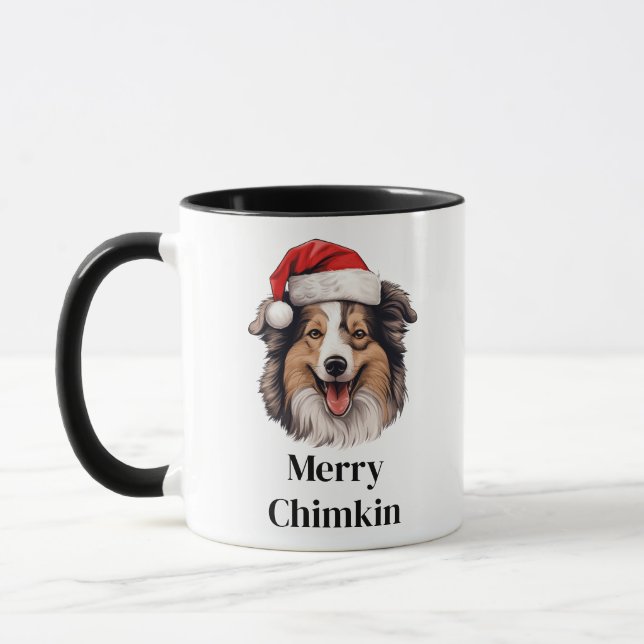Shetland Sheep Dog Santa Hat Christmas Mug (Left)
