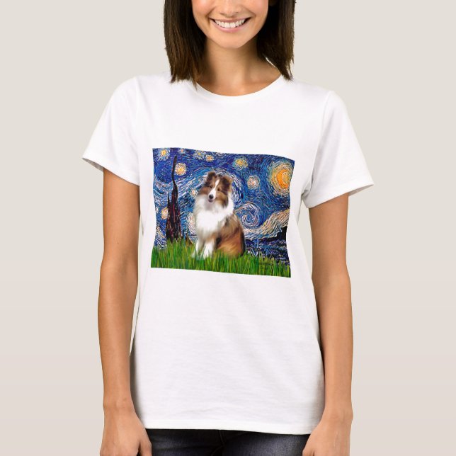 Shetland Sheepdog 4 - Starry Night T-Shirt (Front)