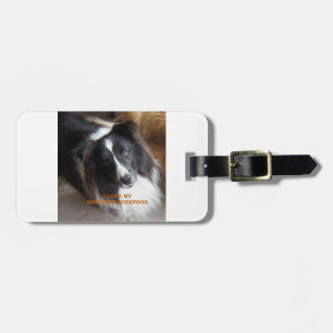 shetland sheepdog black and white love w pic luggage tag