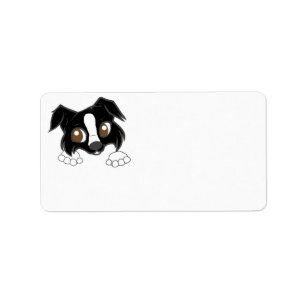 Shetland Sheepdog Black and White Peeking Cartoon Label