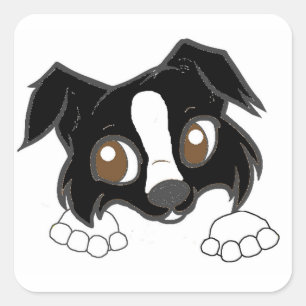 Shetland Sheepdog Black and White Peeking Cartoon Square Sticker